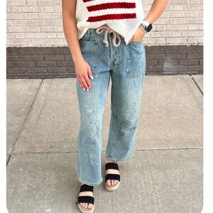 NWT - Bibi Barrel paint spattered Blue Jeans